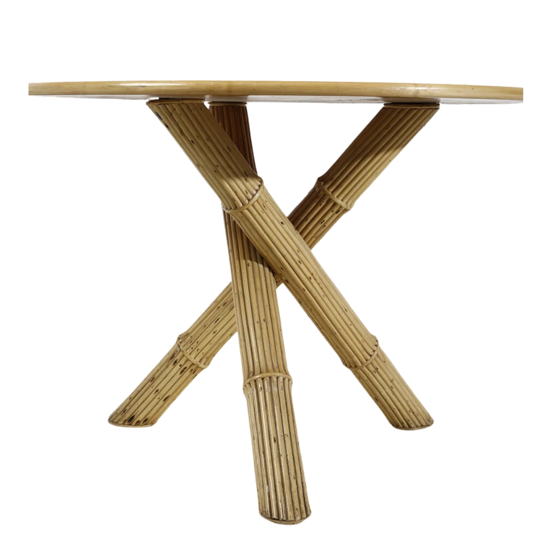 1970s Alberto Smania : 43" tri-leg bamboo center table, Italy