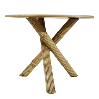 1970s Alberto Smania : 43" tri-leg bamboo center table, Italy