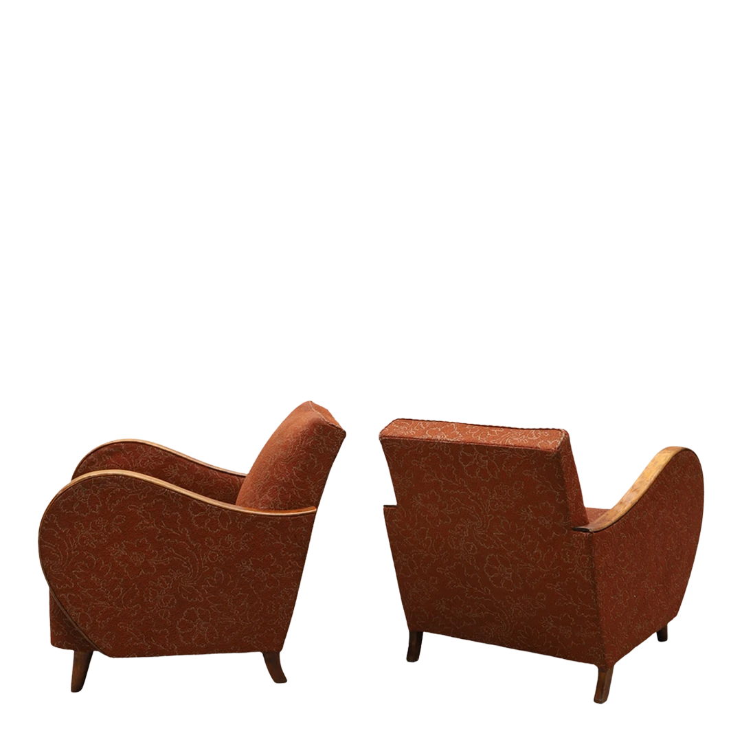 Pair 1930s Czech : Art Deco Upholstered Armchairs