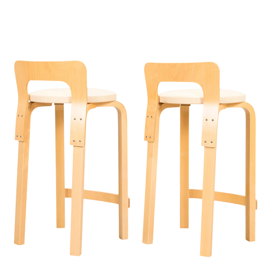 1930s design Alvar Aalto : model K65 padded birchwood counter stools