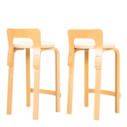 1930s design Alvar Aalto : model K65 padded birchwood counter stools