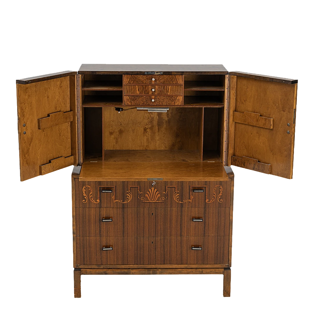 1930s Swedish Grace : rootwood inlay bar cabinet