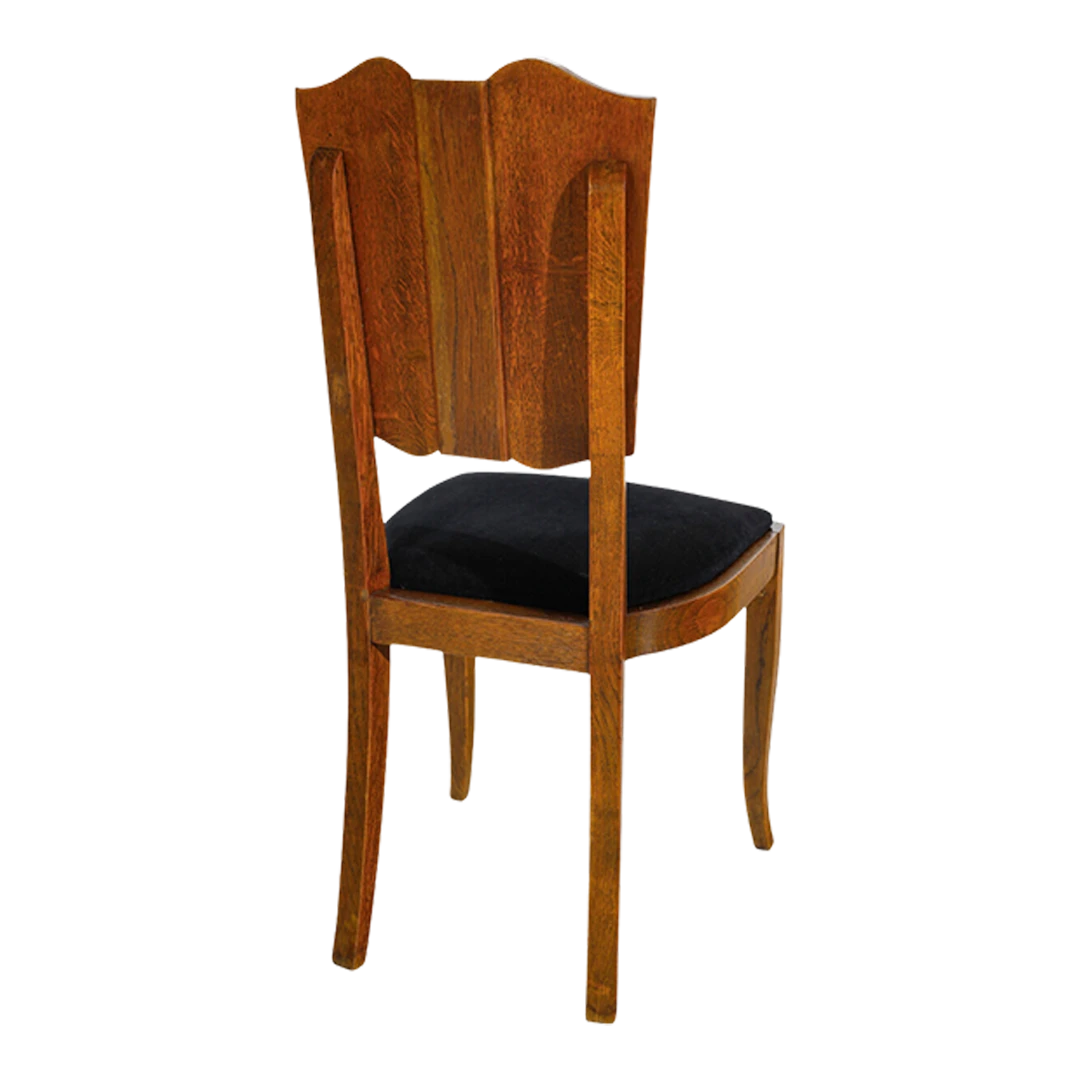 1940s Italian : carved oakwood & velvet dining chairs