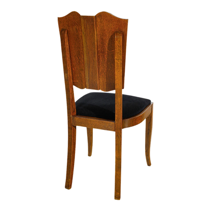 1940s Italian : carved oakwood & velvet dining chairs