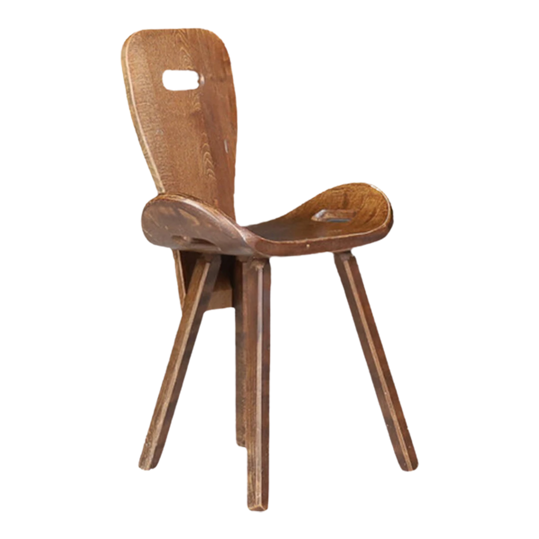 1960s French : brutalist wood saddle or pub chair