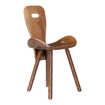 1960s French : brutalist wood saddle or pub chair