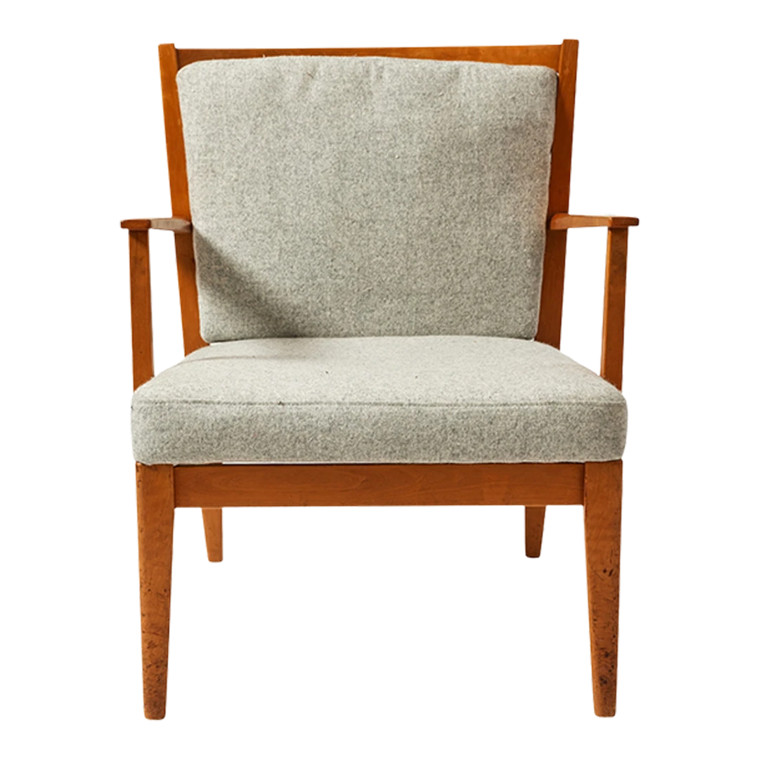 Late 1930s Jens Risom : low birchwood armchair & stool, Denmark