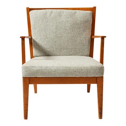 Late 1930s Jens Risom : low birchwood armchair & stool, Denmark