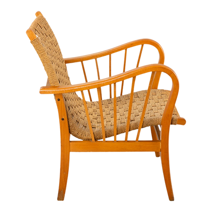 1950s Erich Dieckmann style : corded rope and beechwood armchair