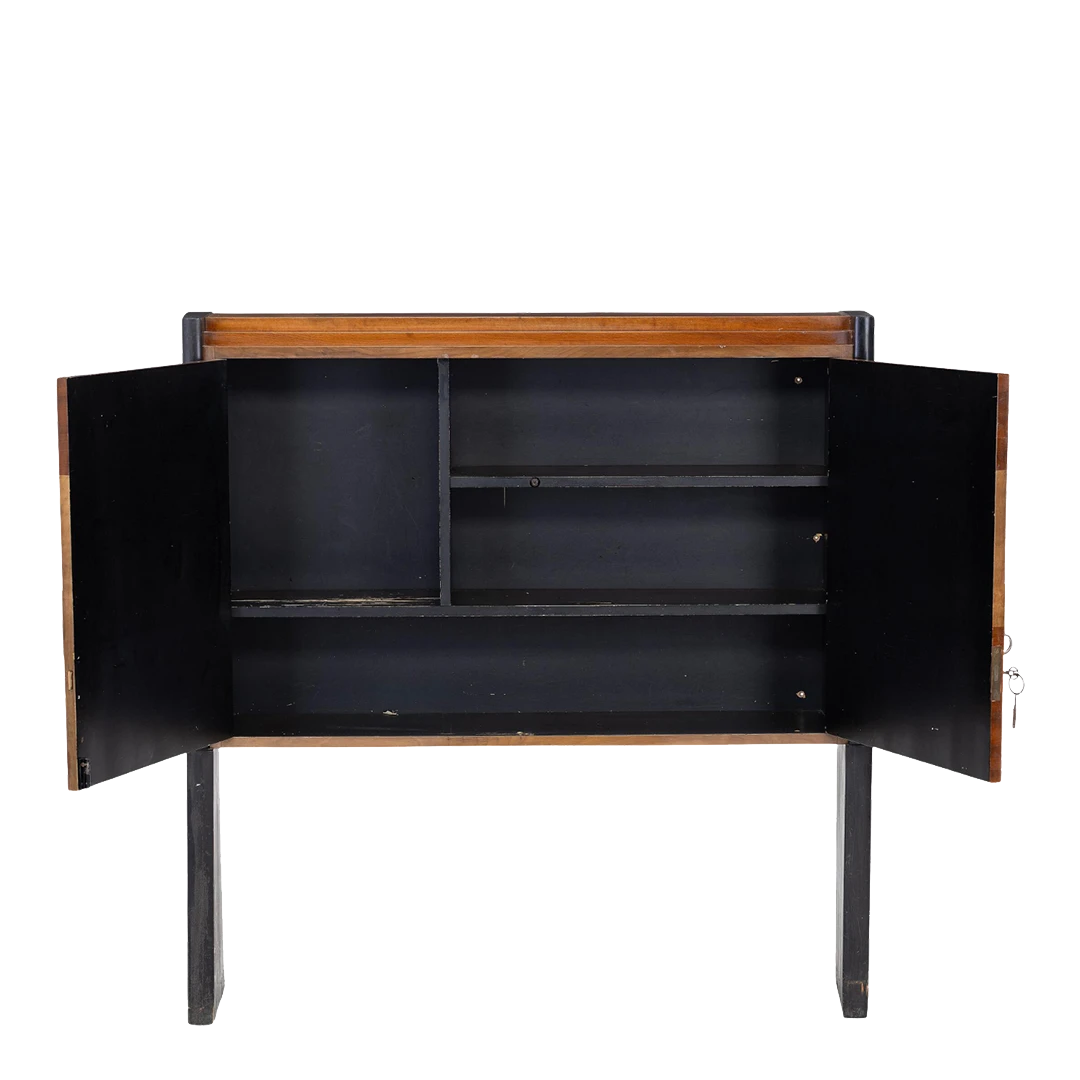 1950s European : lacquered fruitwood liquor cabinet w/inlay