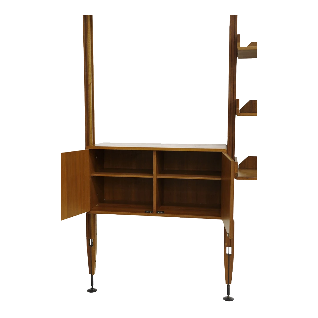 1950s Italian : teakwood 3-bay wall shelving unit