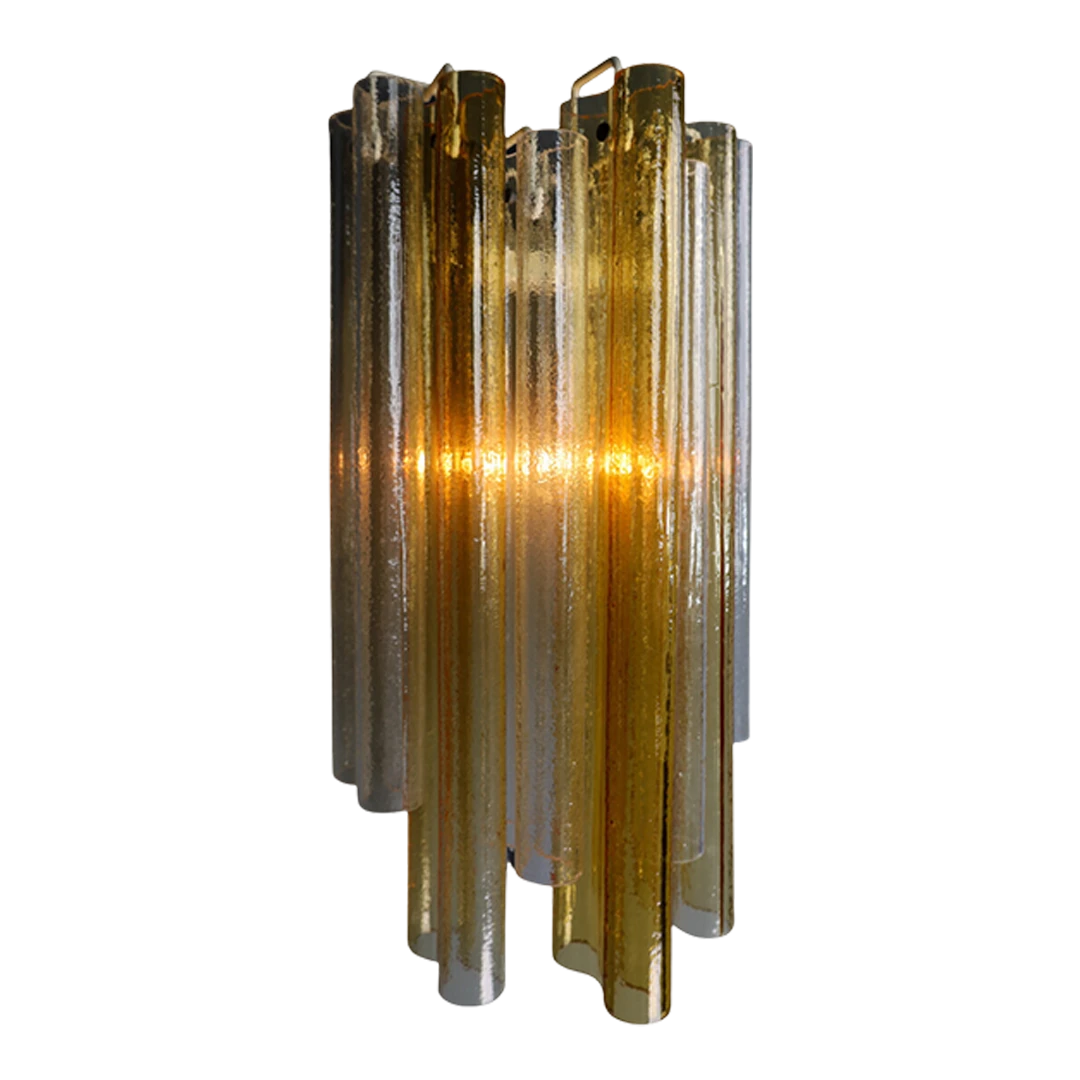 Pair 1950s Italian : 20" Venini Murano amber glass sconces