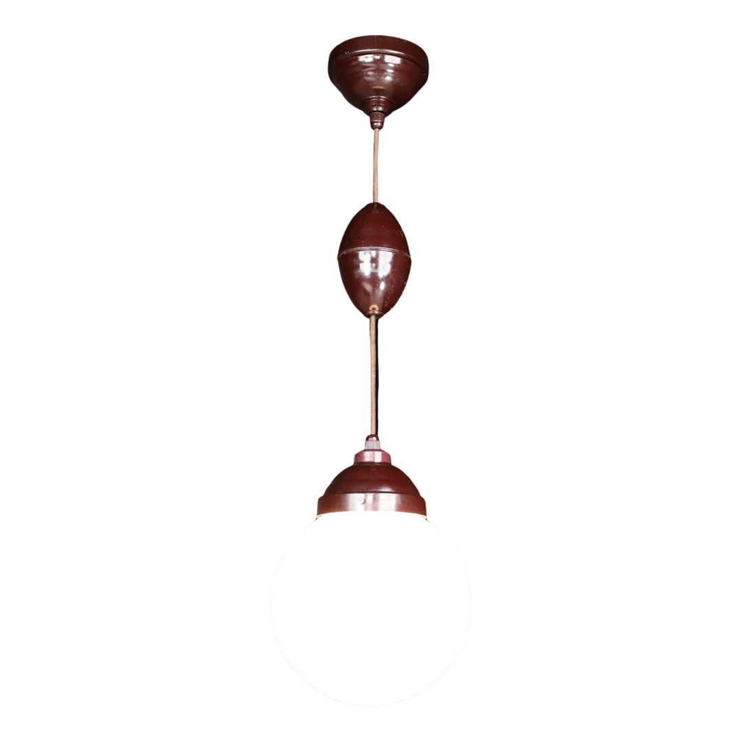 1920s French : opaline and bakelite adjustable ceiling pendant