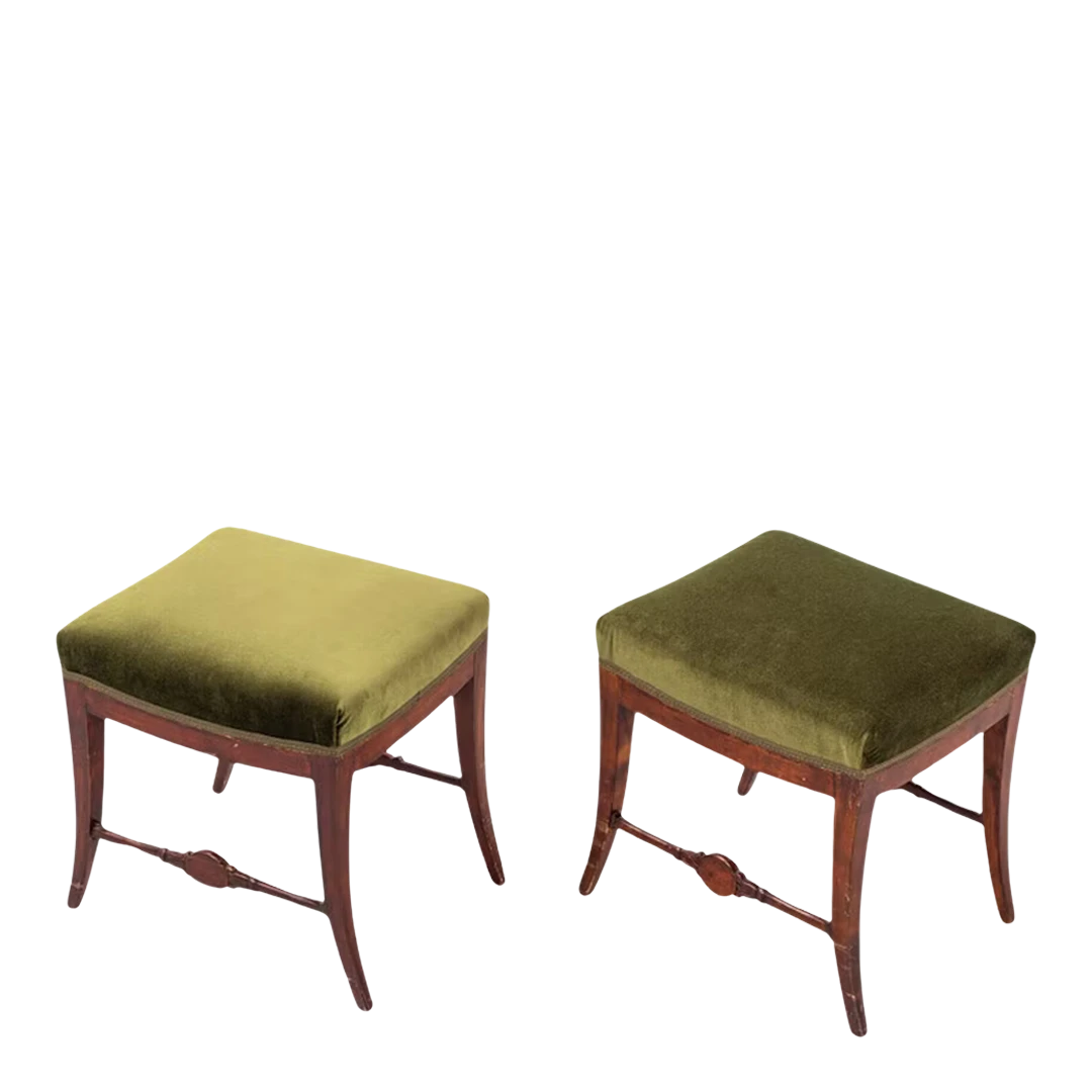 Pair Gustavian style : Swedish Empire stools, velvet