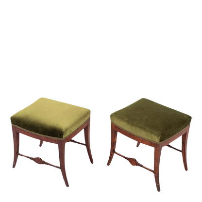 Pair Gustavian style : Swedish Empire stools, velvet