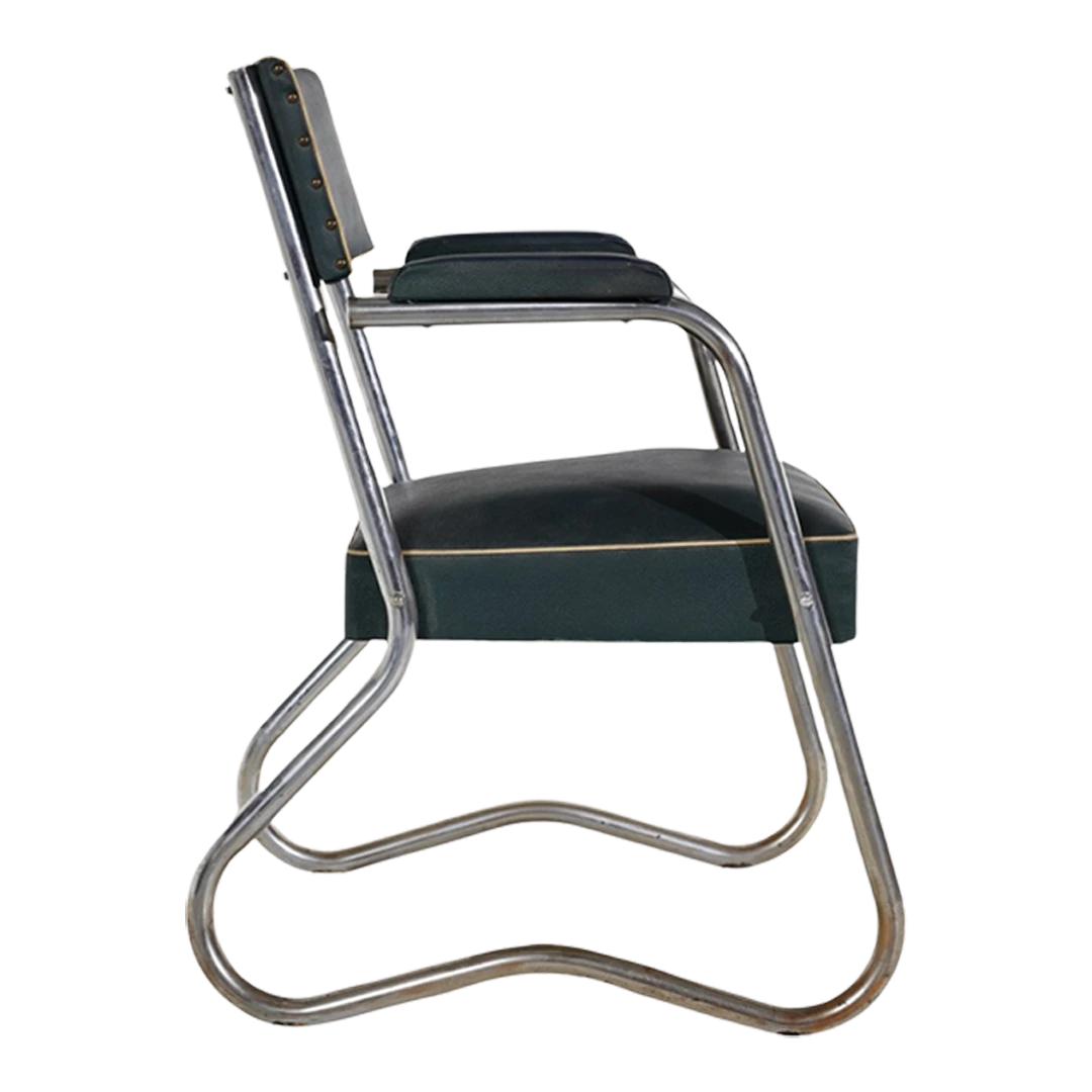 1930s Italian rationalist : tubular metal & skai leather armchair