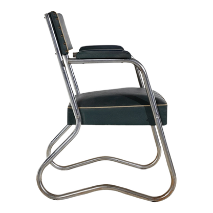 1930s Italian rationalist : tubular metal & skai leather armchair