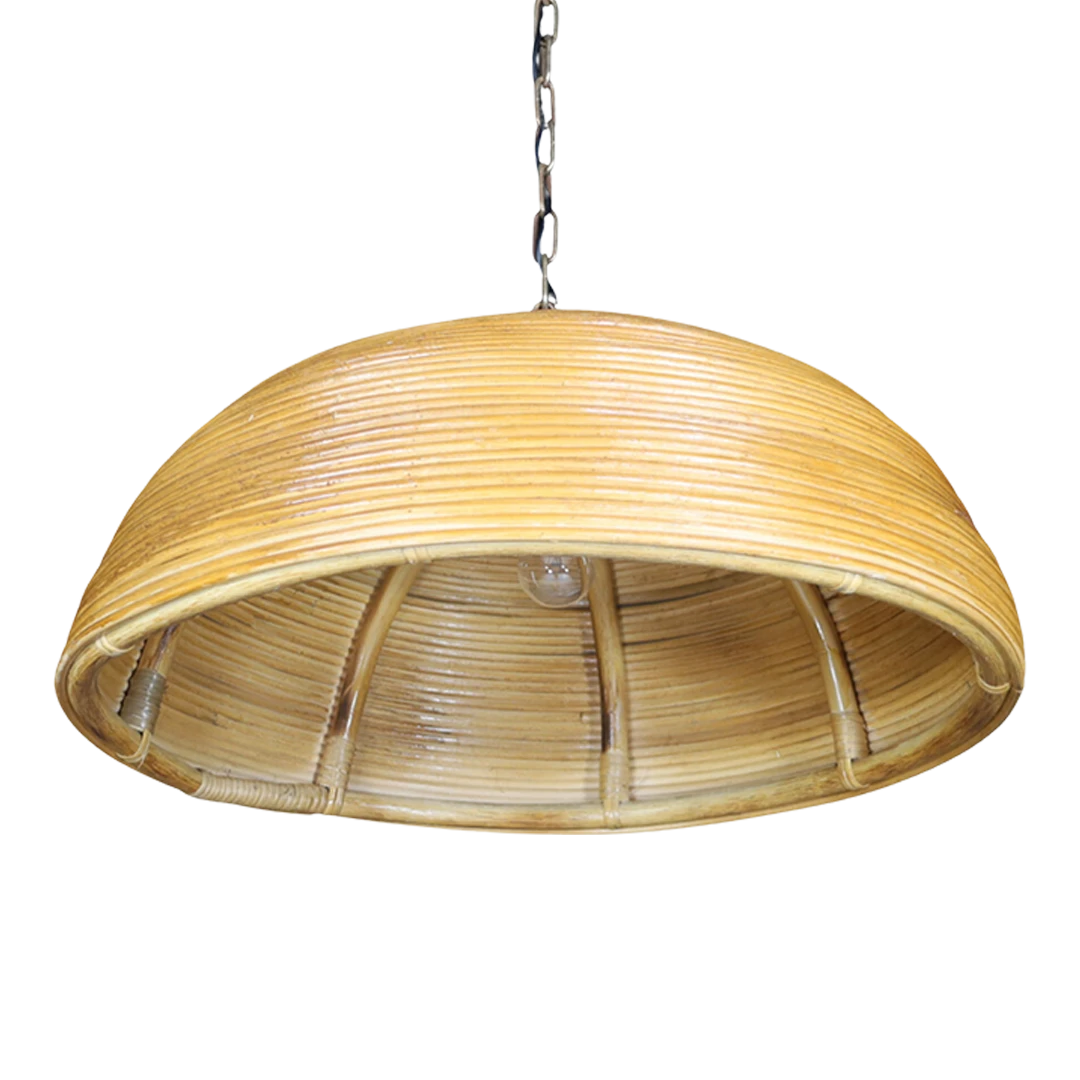 1970s Italian : bamboo & brass ceiling pendant light