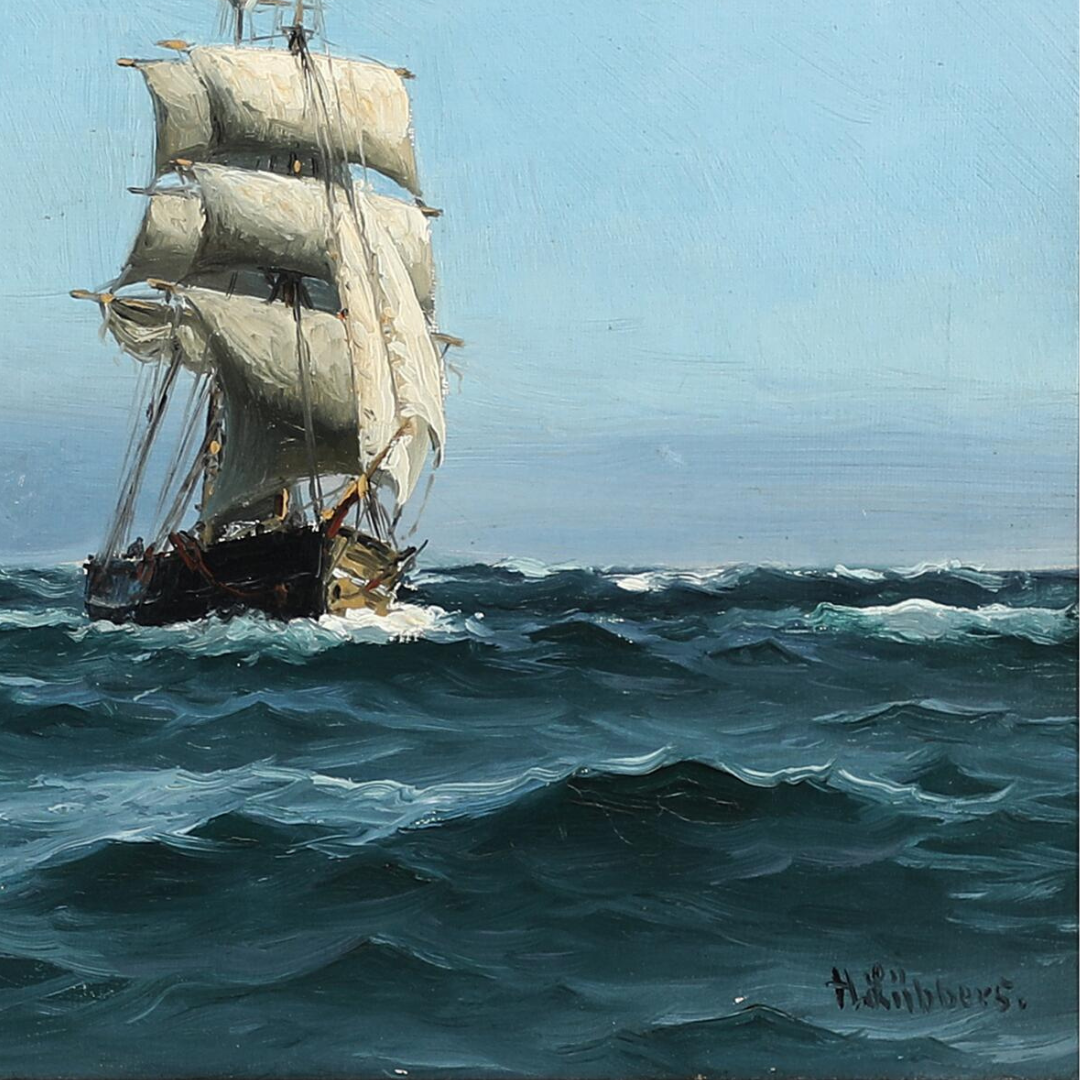 Holger Lubbers : Danish seascape with sailing ships & steamer