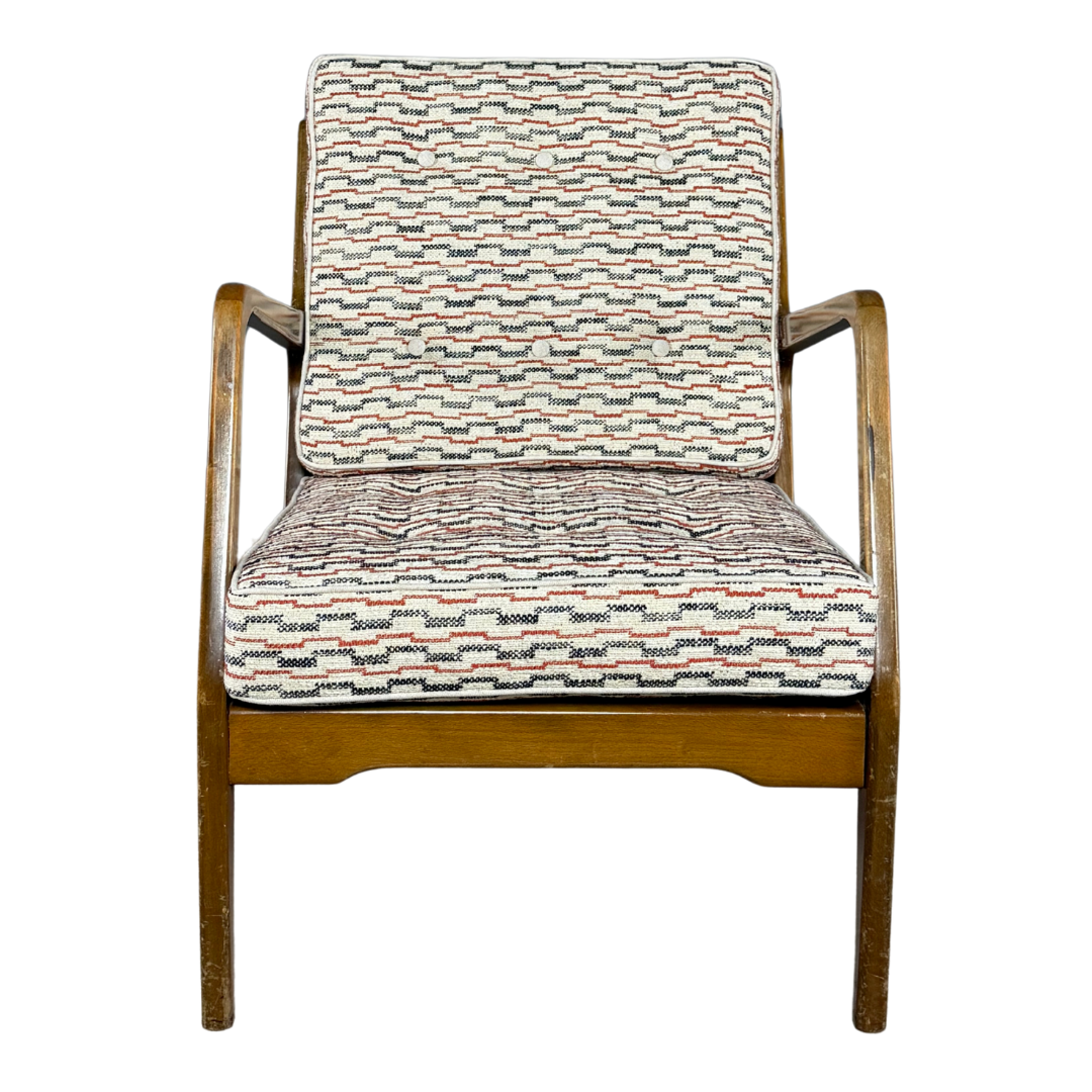 1950s Danish Design : solid beechwood armchair w/ new Schumacher fabric