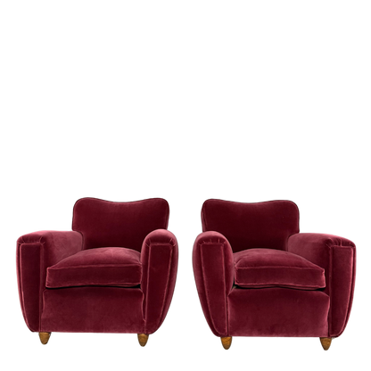 1940s Italian : pair classic velvet modernist club chairs