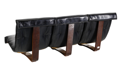 1970s black leather 3-seat bentwood sling sofa