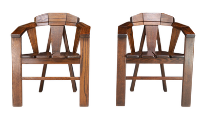 1960s French brutalist oak chair w/faceted back