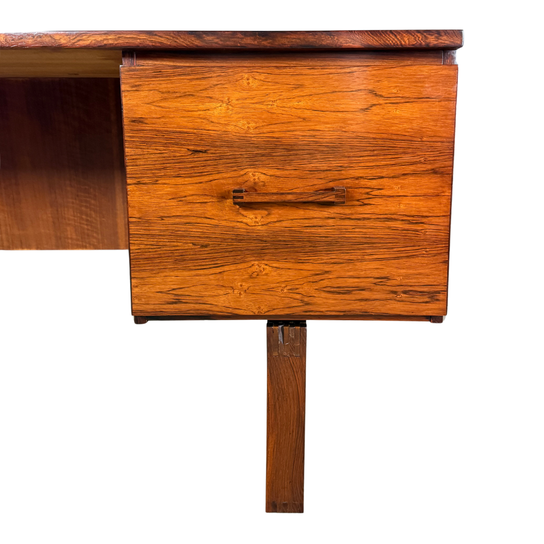 1960s Drylund : rosewood desk on runner legs, Denmark