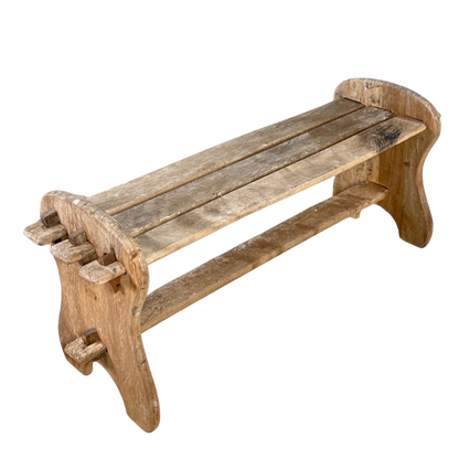 1940s French : "modern rustique" brutalist solid chestnut trestle bench