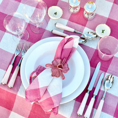 Summerill & Bishop : 'Gingham' Linen Napkin in Rose Pink, Set of 4