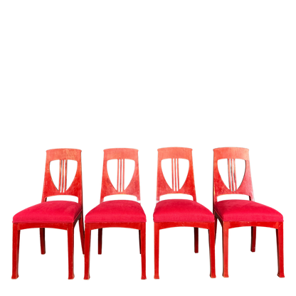 c1915 Swedish Grace : red painted Art Nouveau side chairs, set of four