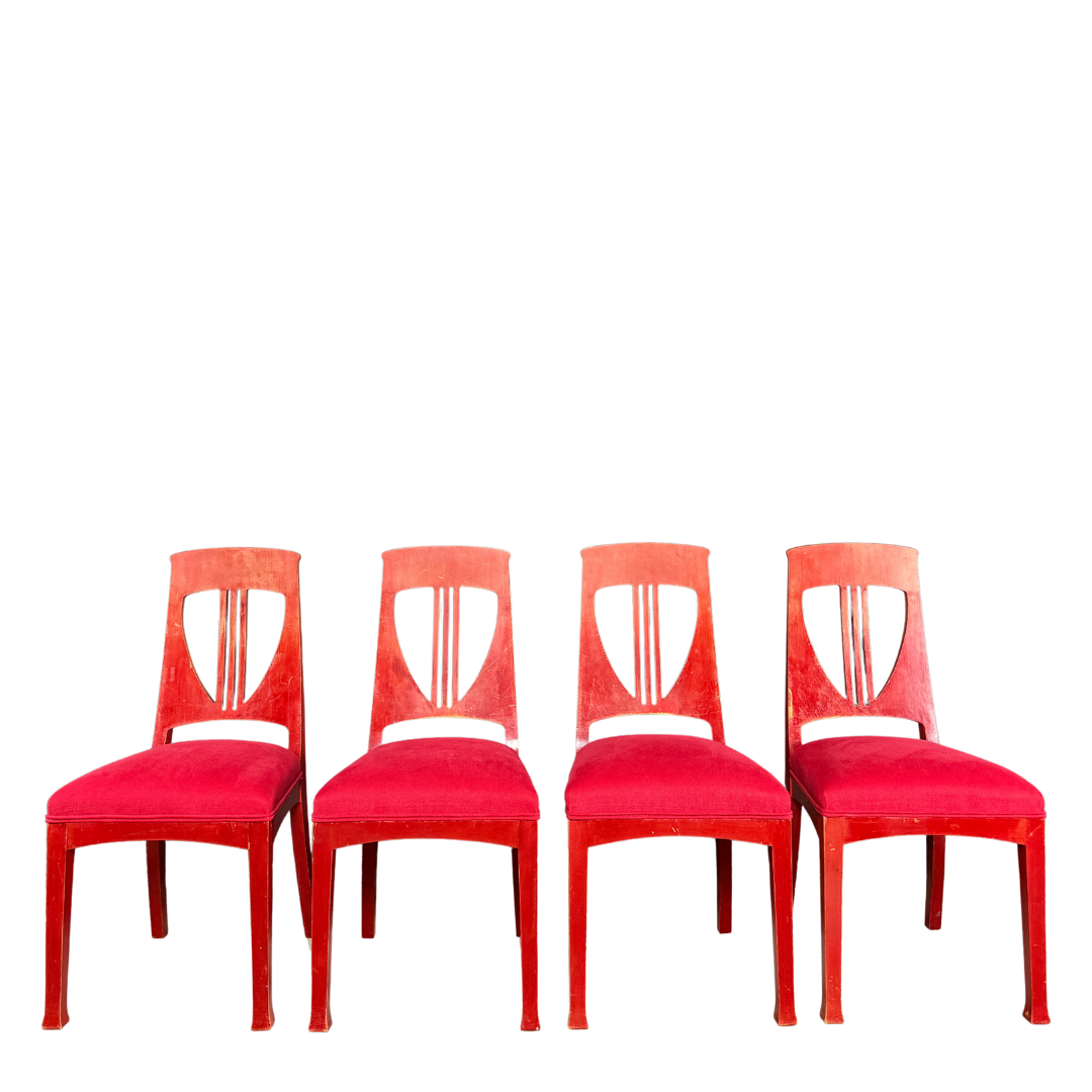 c1915 Swedish Grace : red painted Art Nouveau side chairs, set of four