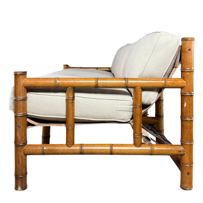 1970s Italian : faux bamboo, canvas sling 3-seat safari sofa