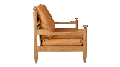 1960s Scandinavian Design oak & cognac leather 2-seat sofa
