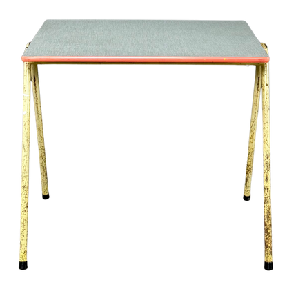 1950s French : pair small formica and lacquered steel school tables