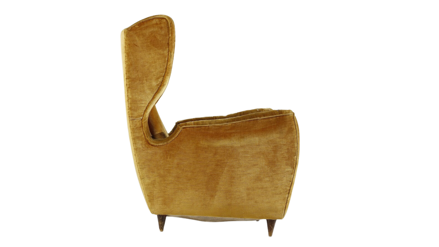 1940s Melchiorre Bega gold velvet wing chair