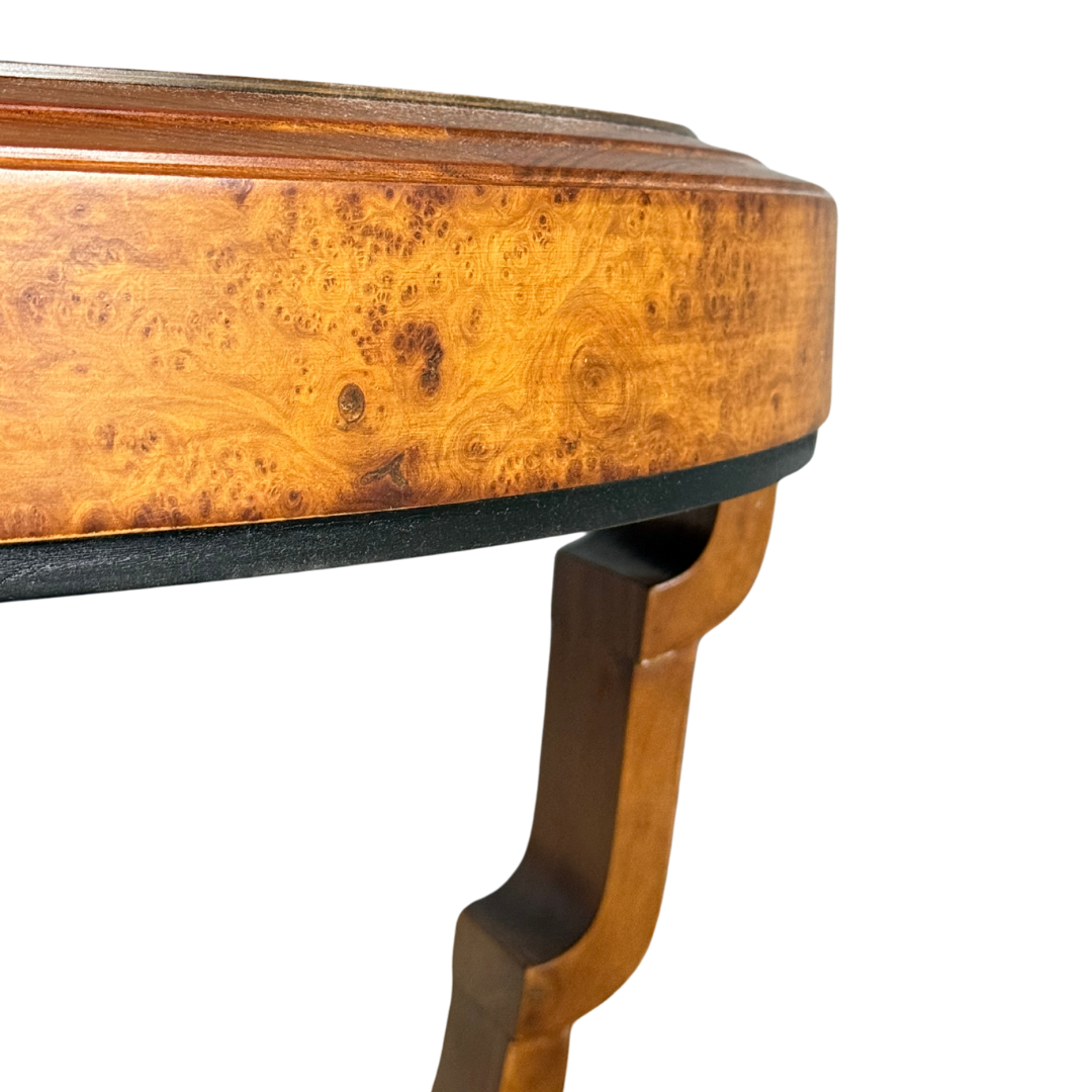 1930s European : round 38" Art Deco fruitwood coffee table