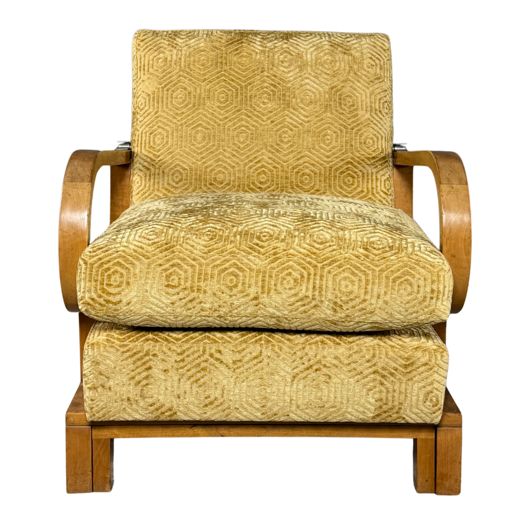 1930s Czech : pair of Art Deco reclining beechwood armchairs