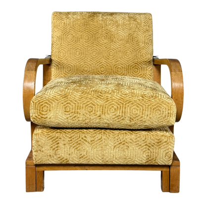 1930s Czech : pair of Art Deco reclining beechwood armchairs