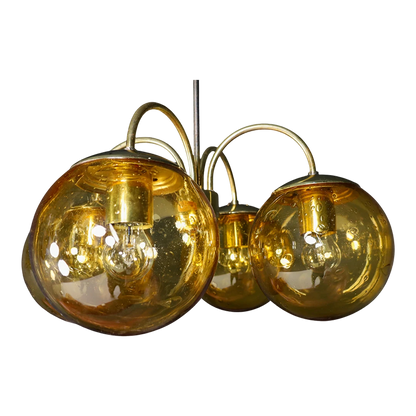 1960s Czech : golden 4-globe chandelier from Prague