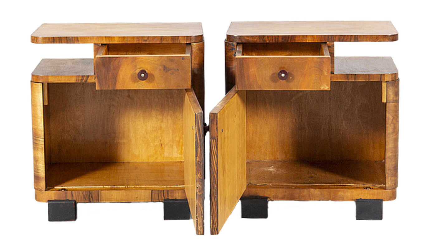 Pair of Art Deco style walnut nightstands