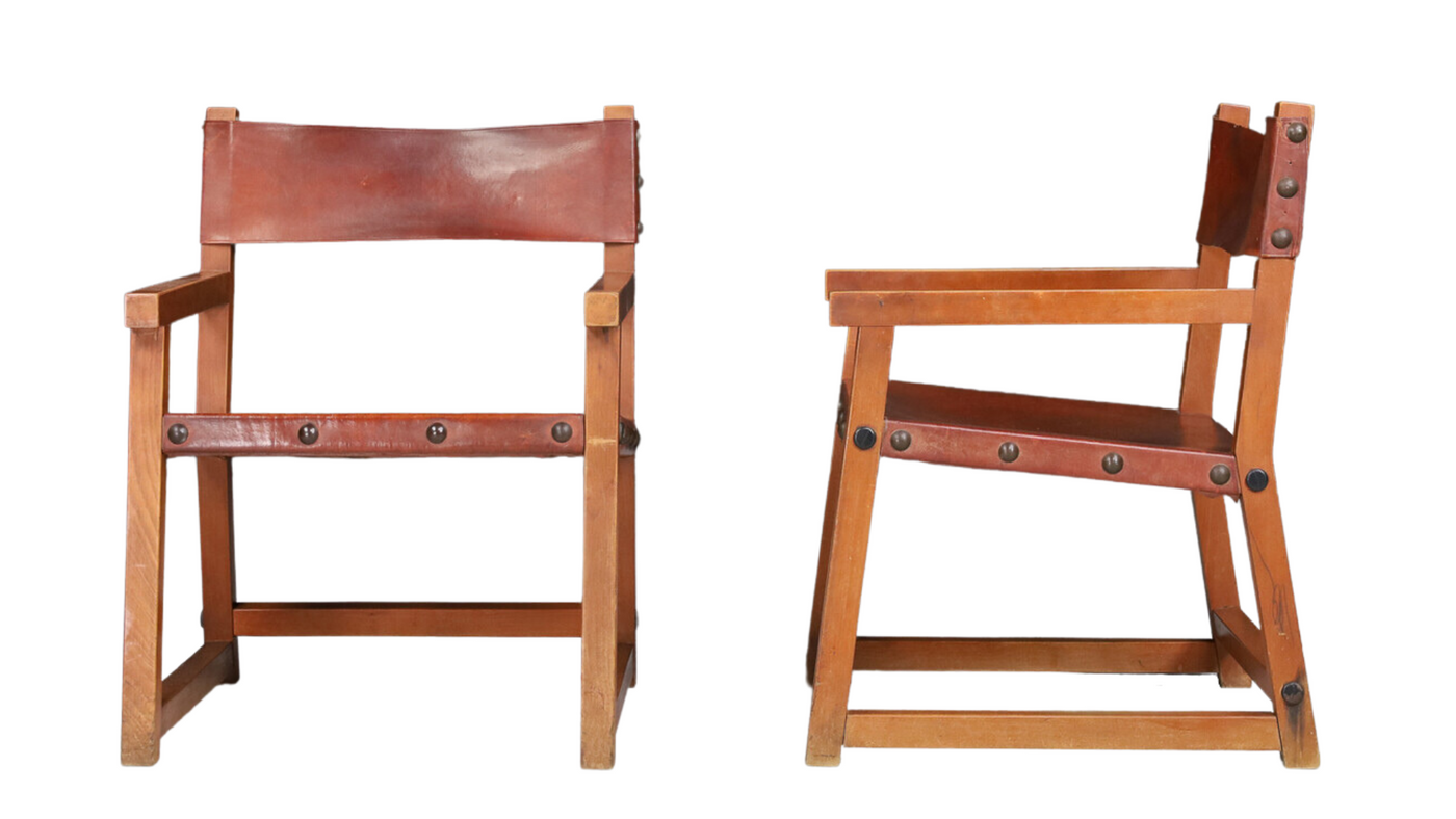 1960s Spanish saddle leather Safari chair