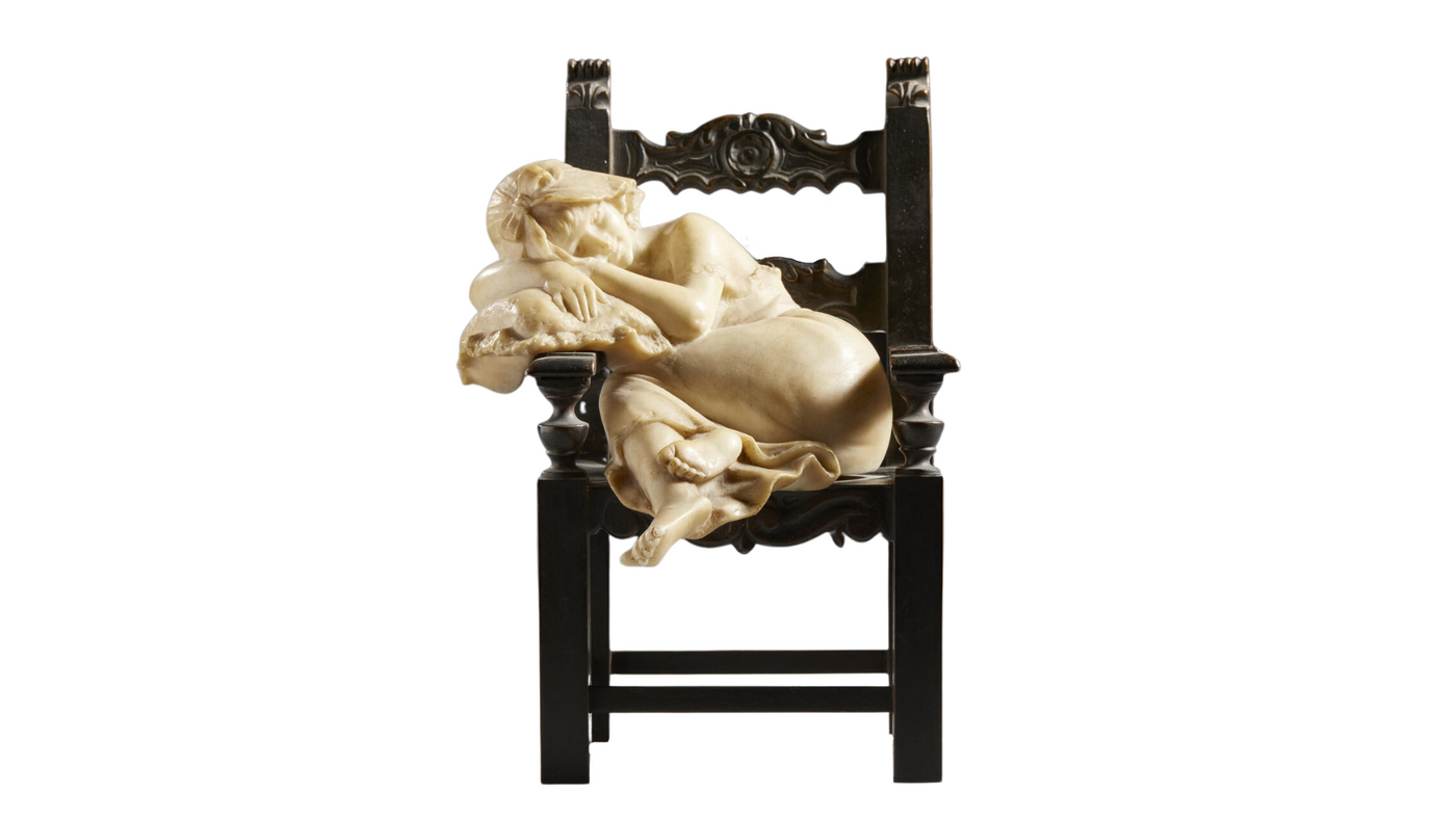 c1900 Italian marble & metal sculpture, sleeping girl