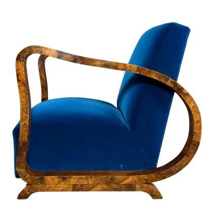 1930s European : pair figural burl walnut Art Deco armchairs