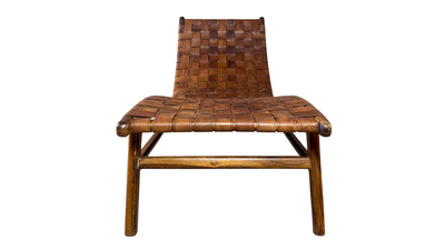 Late 20th woven leather & wood 60" chaise lounge