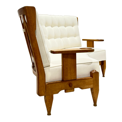 1950s Guillerme and Chambron : solid oakwood curved settee
