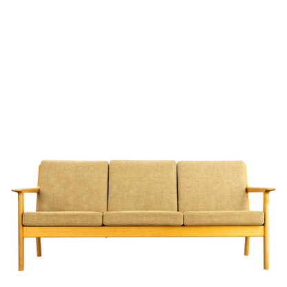 1960s Hans Wegner style : 3-seat modernist oakwood sofa