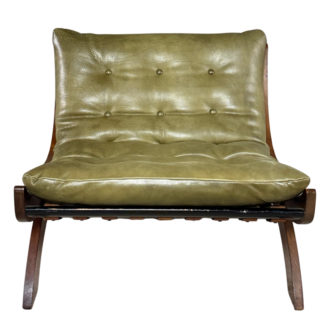 1960s Marco Comolli : pair green leather "CP1" leather lounge chair, Italy