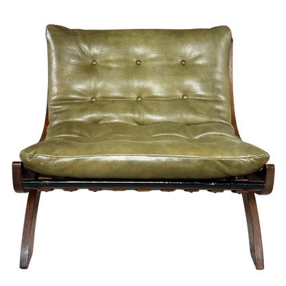 1960s Marco Comolli : pair green leather "CP1" leather lounge chair, Italy