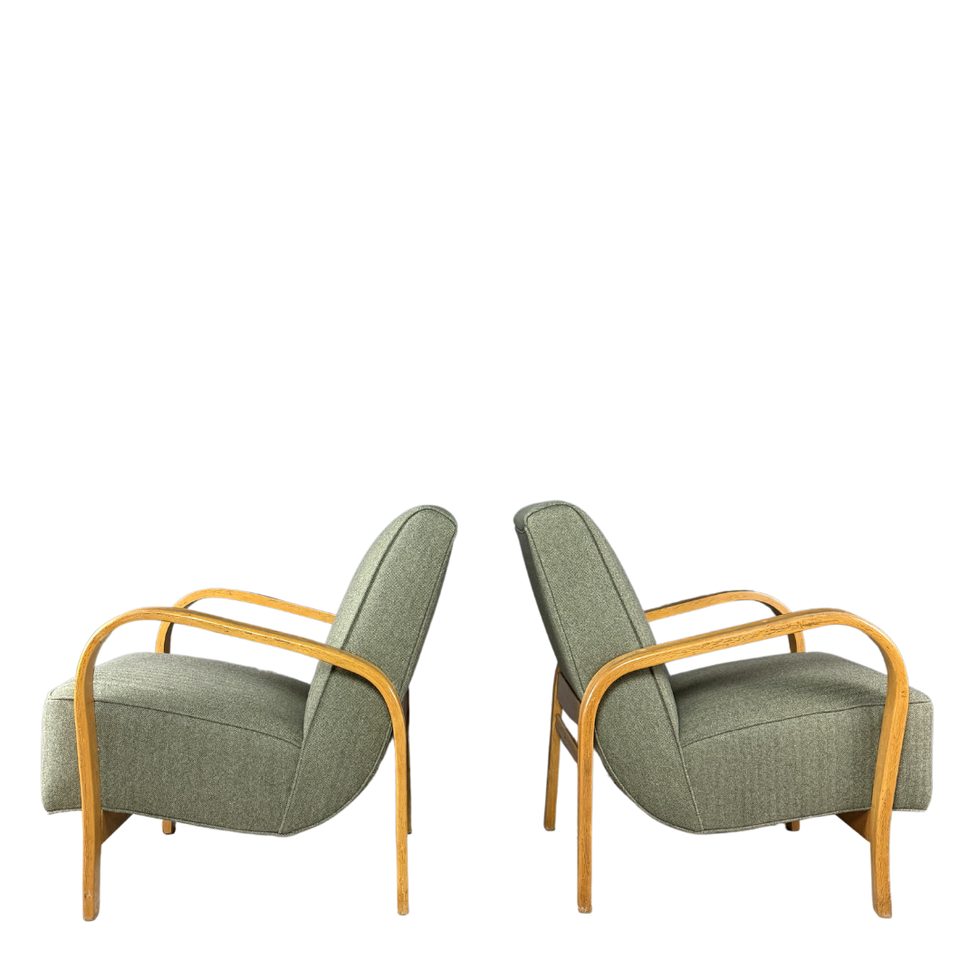 1950s Koželka and Kropácek : bent beechwood armchair w/herringbone